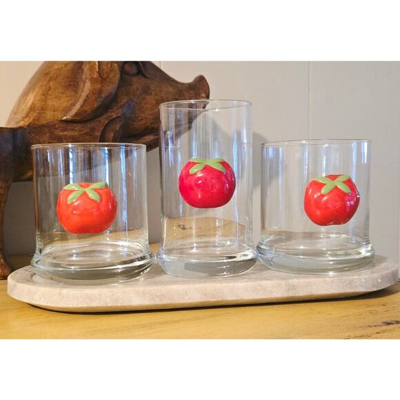 Hazel Other - VTG Bloody Mary Set of Three Raised Tomatoes Glasses